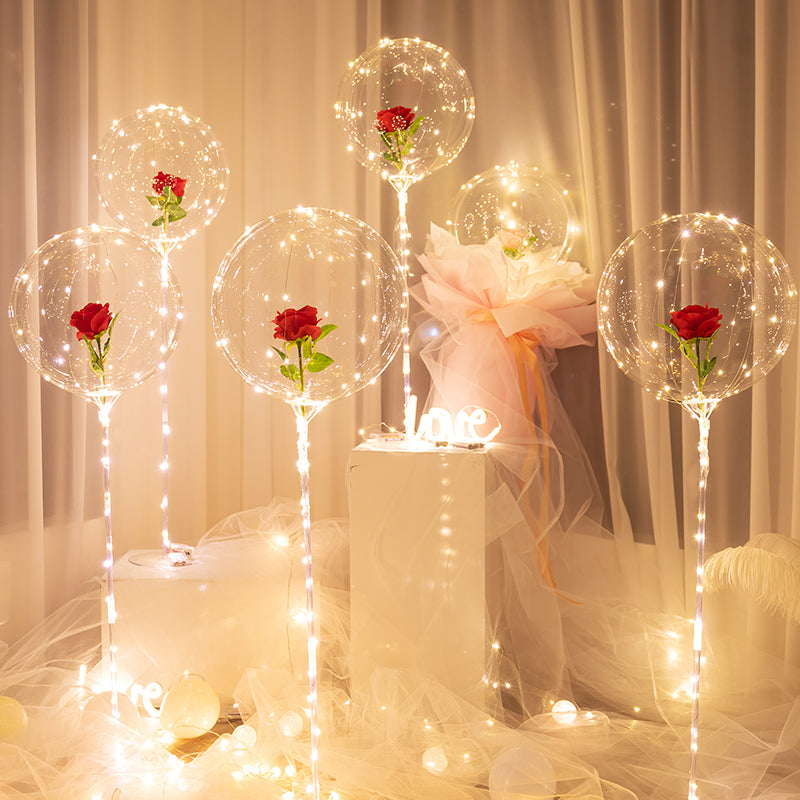 Bouquet de 2 roses éternelles avec ballon lumineux LED + Gonfleur